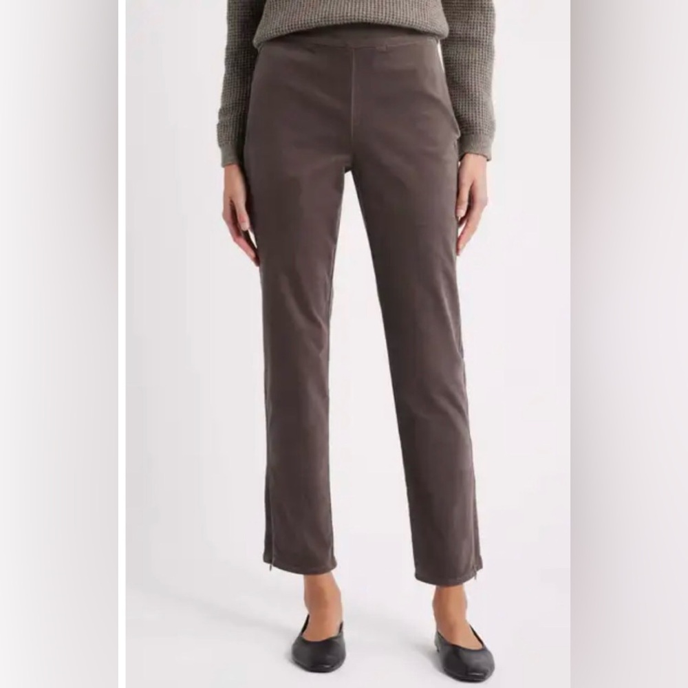 Eileen Fisher zip hem slim fit stretch organic cotton ankle pants, Lar, Rye, EUC